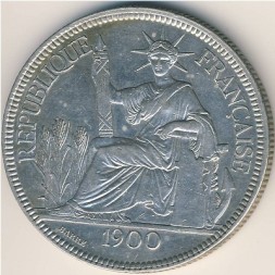 Монета Французский Индокитай 1 пиастр 1900 год