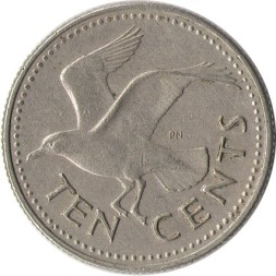 Барбадос 10 центов 1973 год - Летящая чайка (без отметки МД)