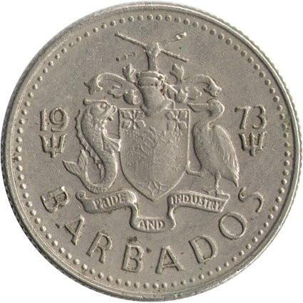 Барбадос 10 центов 1973 год - Летящая чайка (без отметки МД)