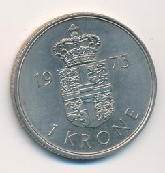 Дания 1 крона 1973 год - Королева Маргрете II
