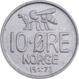 Норвегия 10 эре 1973 год 