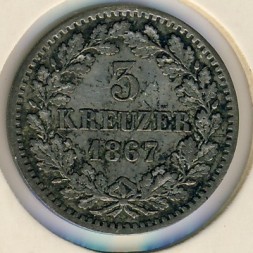 Баден 3 крейцера 1867 год