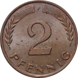 ФРГ 2 пфеннига 1967 год - F
