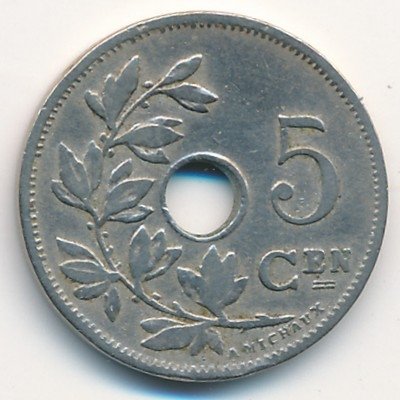 Бельгия 5 сантимов 1902 год
