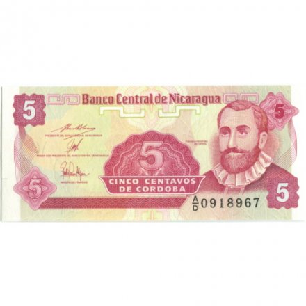 Никарагуа 5 сентаво 1991 год - Франсиско Эрнандес де Кордоба. Плюмерия UNC