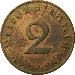 Третий Рейх 2 рейхспфеннига 1937 год (J)