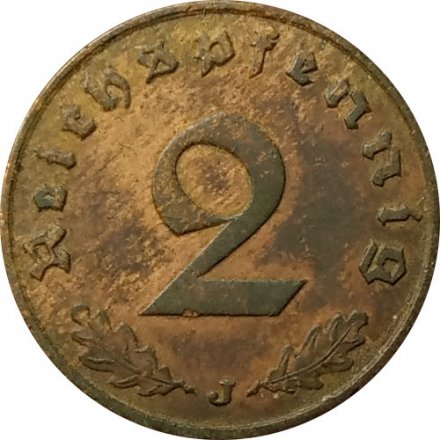 Третий Рейх 2 рейхспфеннига 1937 год (J)
