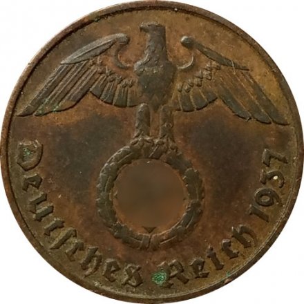Третий Рейх 2 рейхспфеннига 1937 год (J)