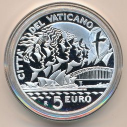 Ватикан 5 евро 2008 год - Всемирный день молодежи в Сиднее. Папа Бенедикт XVI