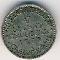 Монета Пруссия 1/2 гроша 1872 год
