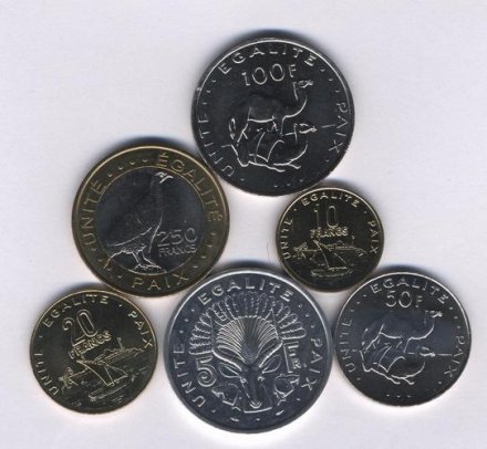 Набор из 6 монет Джибути 1991 - 2016 год