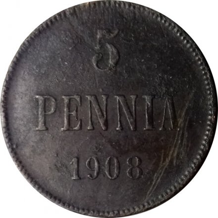 Финляндия 5 пенни 1908 год - F