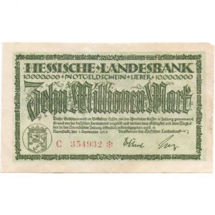 Германия (Гессен, Дармштадт) 10000000 марок 1923 год - VF