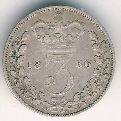 Великобритания 3 пенса 1886 год