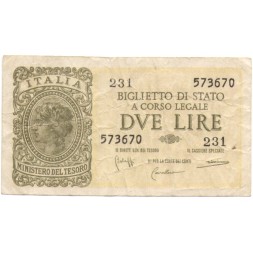 Италия 2 лиры 1944 год - VF