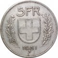 Швейцария 5 франков 1951 год