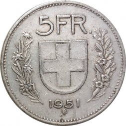 Швейцария 5 франков 1951 год