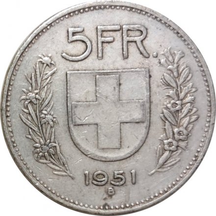 Швейцария 5 франков 1951 год