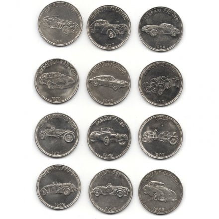 Набор из 12 жетонов SHELL. Всемирно известные спортивные машины