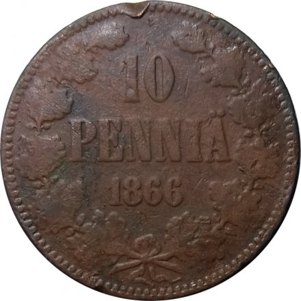 Финляндия 10 пенни 1866 год - VF-