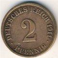 Германия 2 пфеннига 1911 год (J)