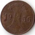 Веймарская республика 1 рейхспфенниг 1936 год (J)