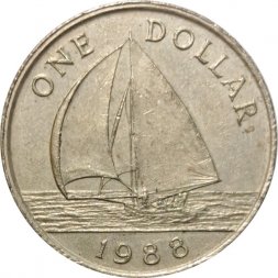Бермудские острова 1 доллар 1988 год - Парусная лодка