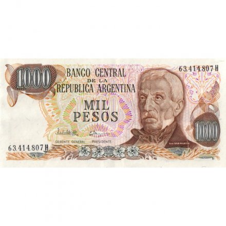 Аргентина 1000 песо 1982 год - Хосе де Сан-Мартин. Площадь Мая - XF+