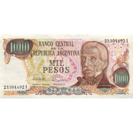 Аргентина 1000 песо 1982 год - Хосе де Сан-Мартин. Площадь Мая - XF+