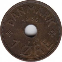 Дания 1 эре 1936 год - Король Кристиан X