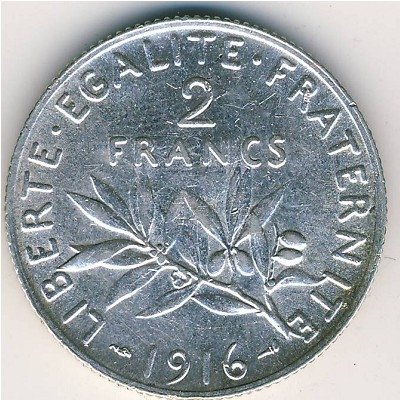 Франция 2 франка 1916 год