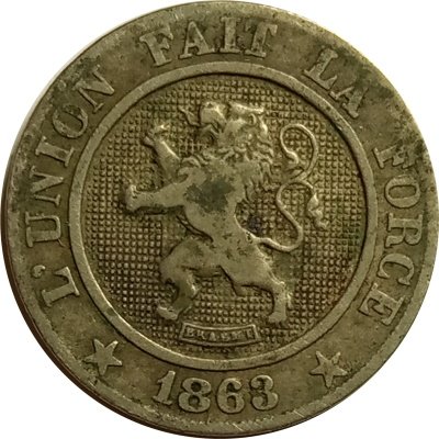 Бельгия 10 сантимов 1863 год - Леопольд I