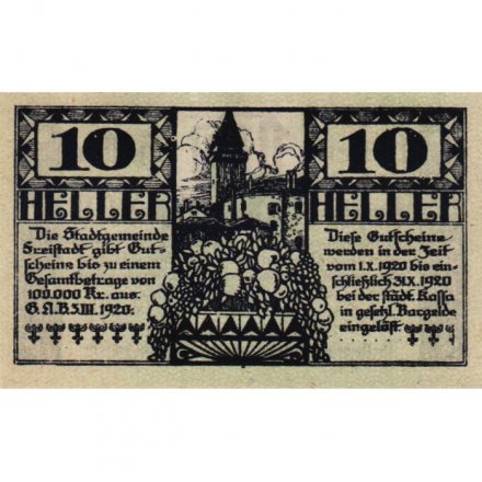 Австрия (нотгельд) 10 геллеров 1920 год - Фрайштадт - XF