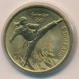 Австралия 5 долларов 2000 год - Олимпийские игры в Сиднее. Тхэквондо