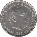 Испания 5 песет 1957 год - Франсиско Франко (73 внутри звезды)