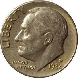 США 1 дайм (10 центов) 1982 год - Франклин Рузвельт (D)