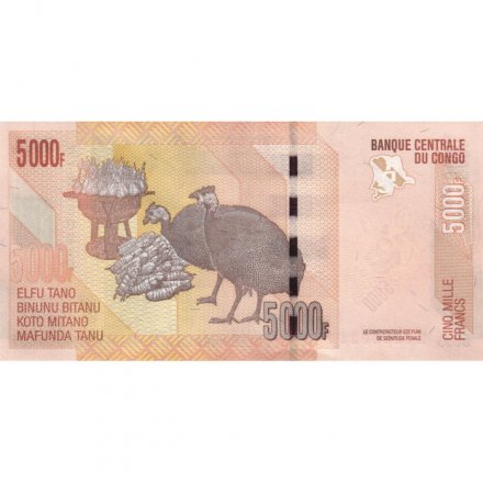 Конго 5000 франков 2020 год - Зебры. Две цесарки и плоды маниоки - UNC