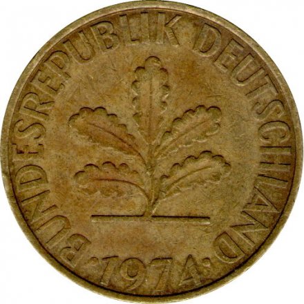 ФРГ 10 пфеннигов 1974 год - J