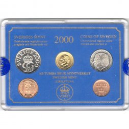 Годовой набор из 4 монет Швеция 2000 года с жетоном в банковской упаковке