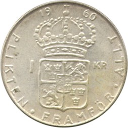Монета Швеция 1 крона 1960 год