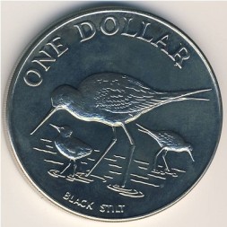 Новая Зеландия 1 доллар 1985 год - Чёрный ходулочник (серебро)