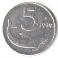 Италия 5 лир 1989 год