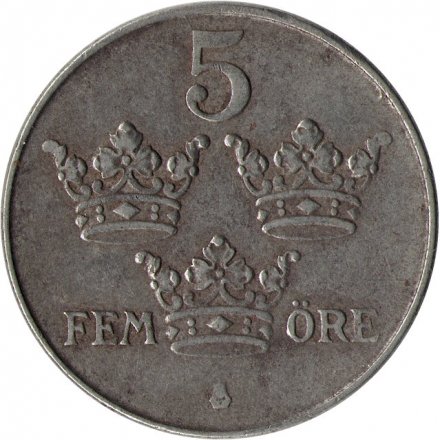Швеция 5 эре 1942 год - Король Густав V (железо)