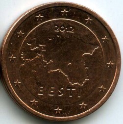 Монета Эстония 2 евроцента 2012 год - Контурная карта Эстонии