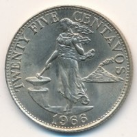 Монета Филиппины 25 сентаво 1966 год