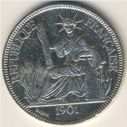 Монета Французский Индокитай 1 пиастр 1901 год