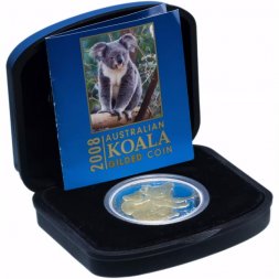 Австралия 1 доллар 2008 год - Австралийская Коала, с позолотой (в футляре)