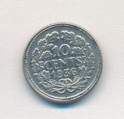 Нидерланды 10 центов 1936 год - Королева Вильгельмина