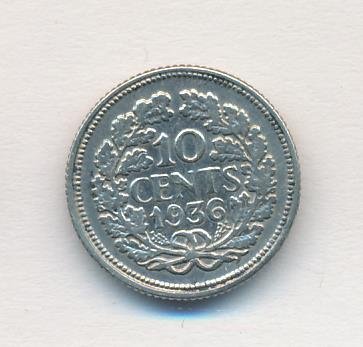Нидерланды 10 центов 1936 год - Королева Вильгельмина