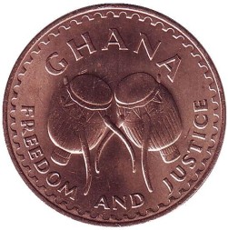 Монета Гана 1 песева 1967 год - Африканские барабаны (Джембе)